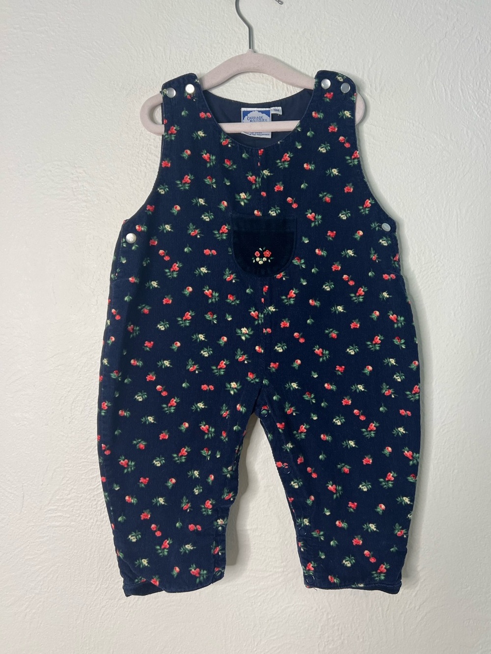 Vintage Carriage Boutique Navy Floral Corduroy Overalls One Piece size 9 months